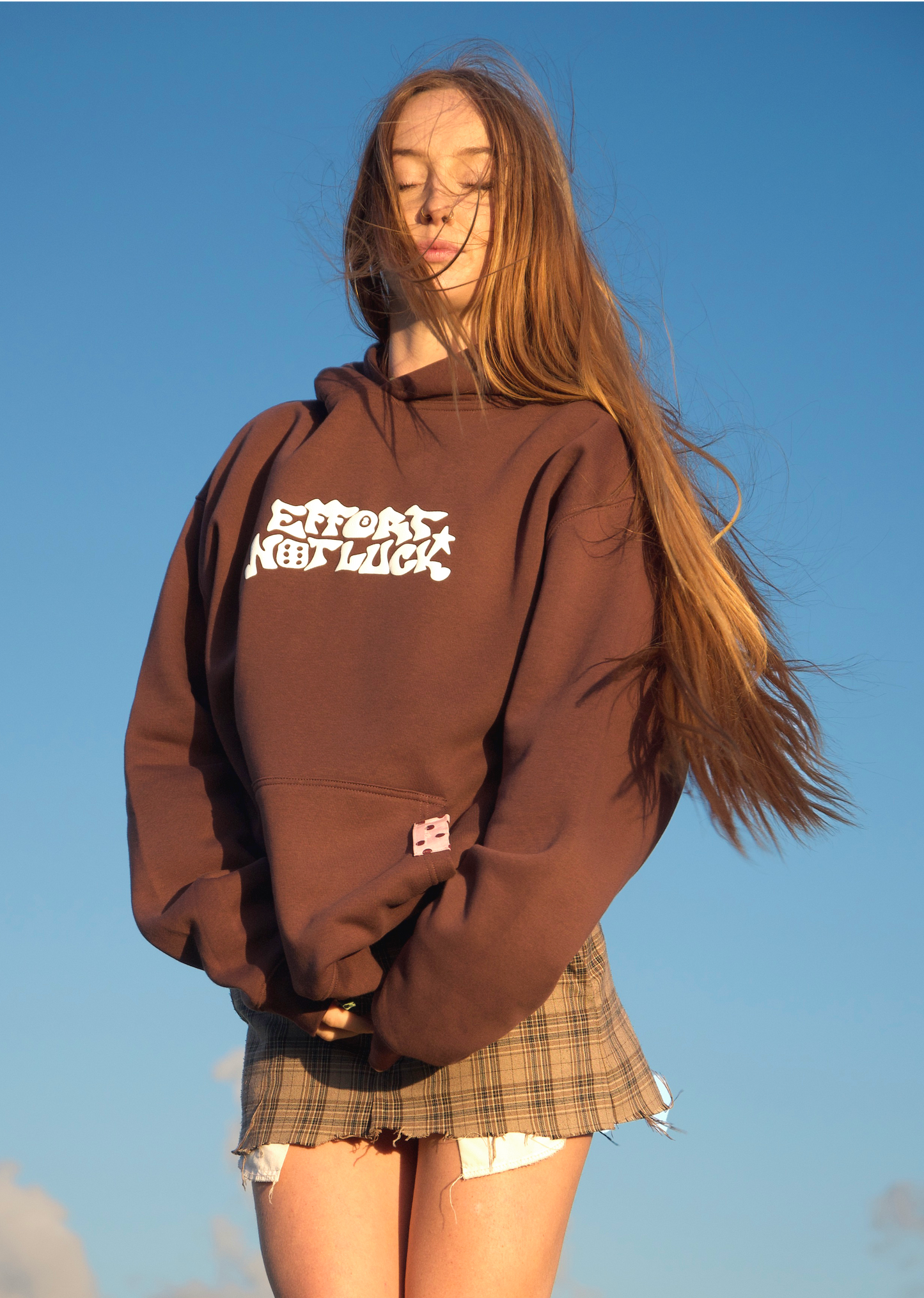 EFFORT NOT LUCK HOODIE CHESTNUT BROWN