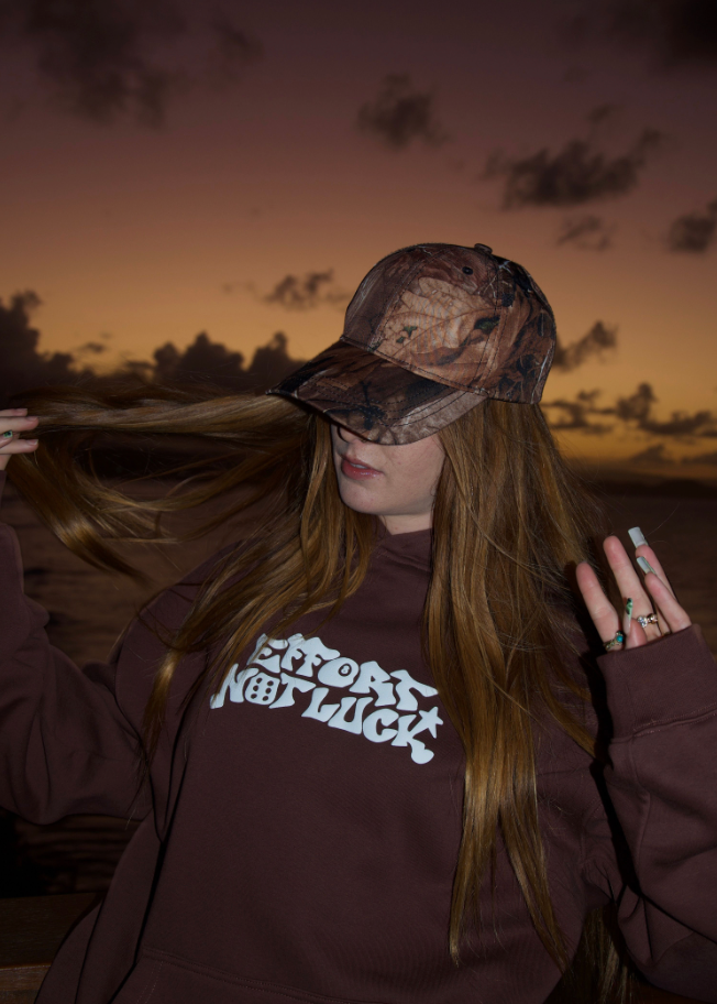 EFFORT NOT LUCK HOODIE CHESTNUT BROWN