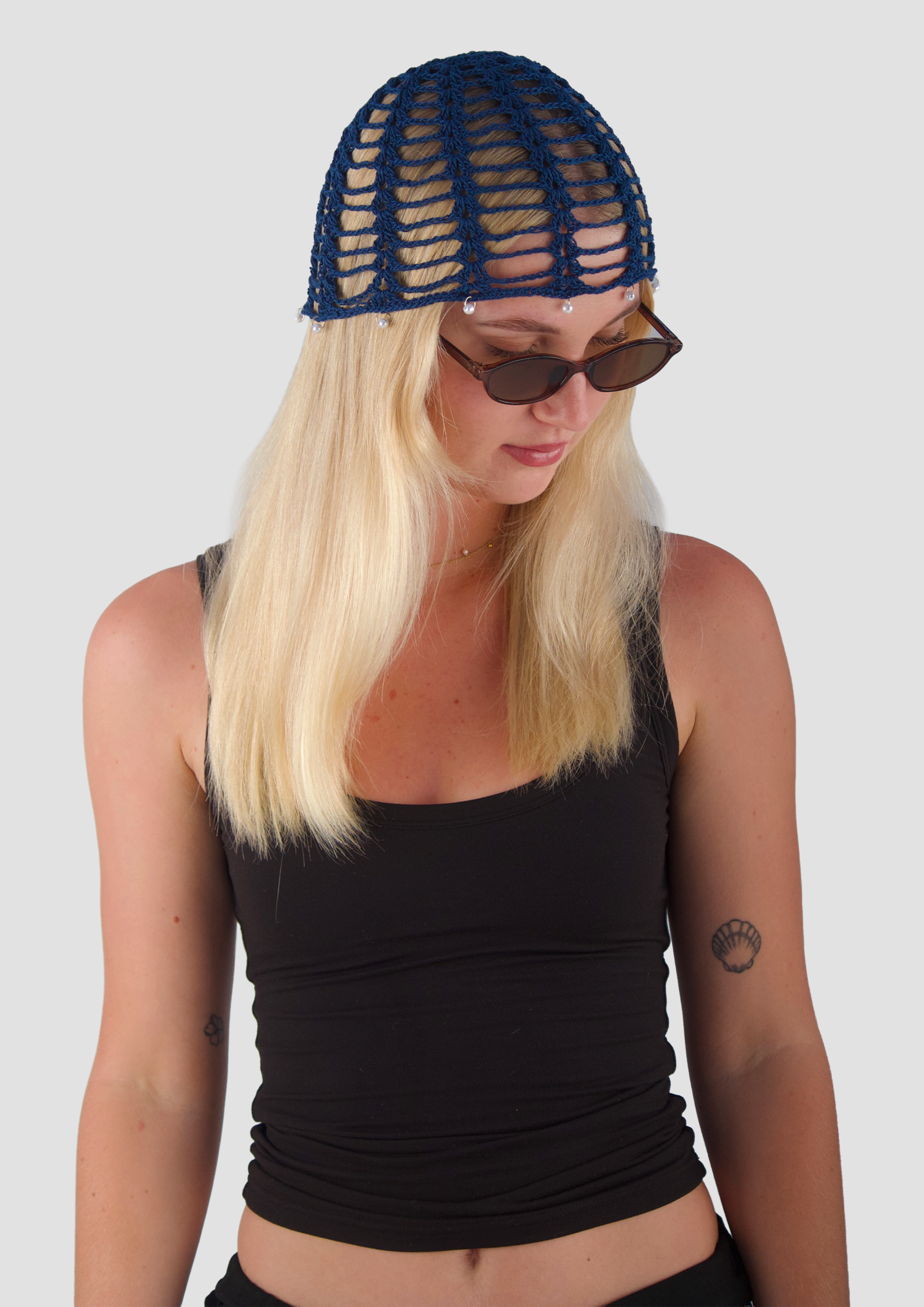 NAVY CROCHET CAP