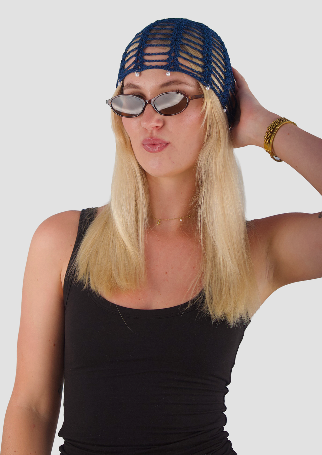 NAVY CROCHET CAP