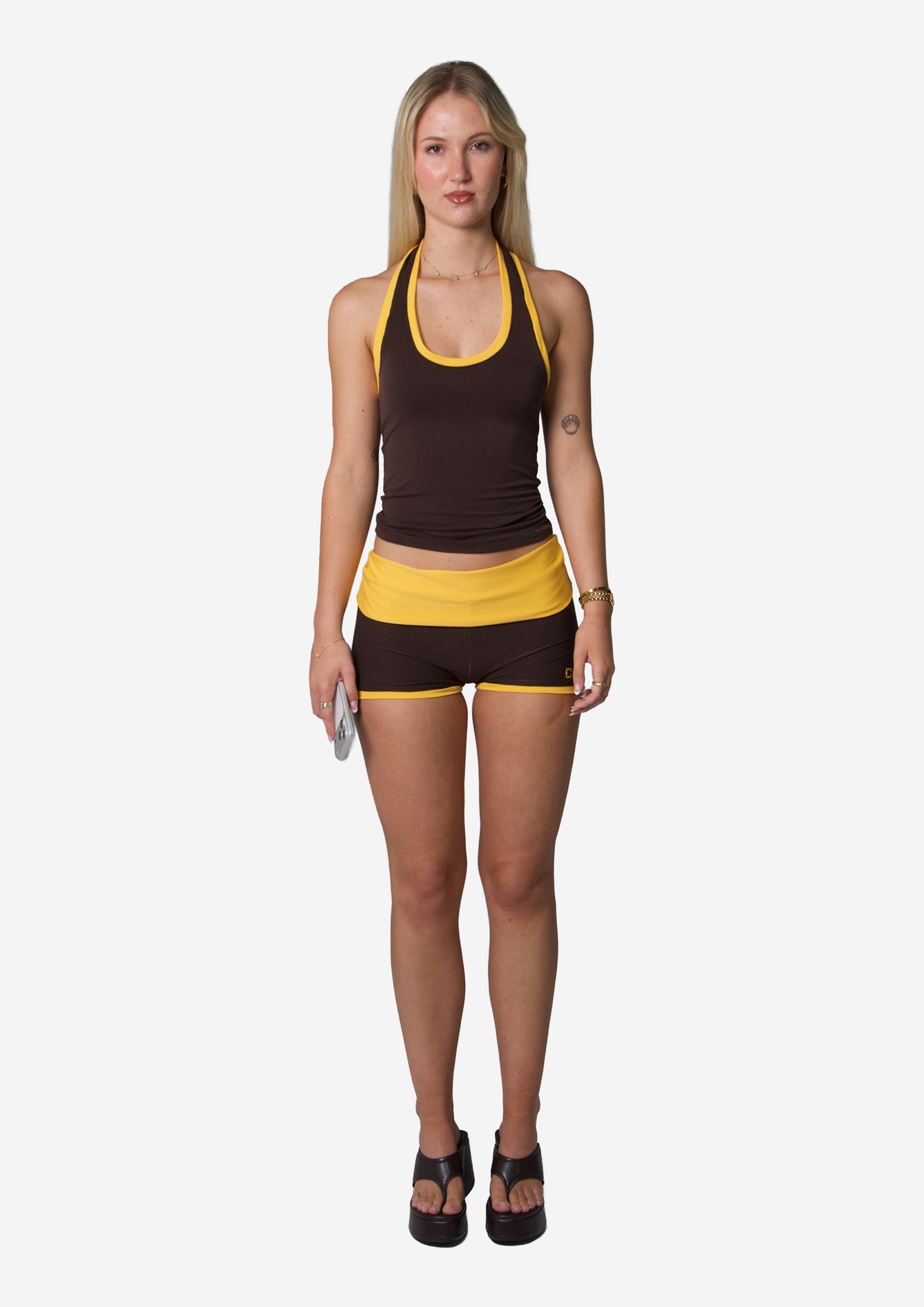 HAND MADE TEMPO HALTER TOP BROWN