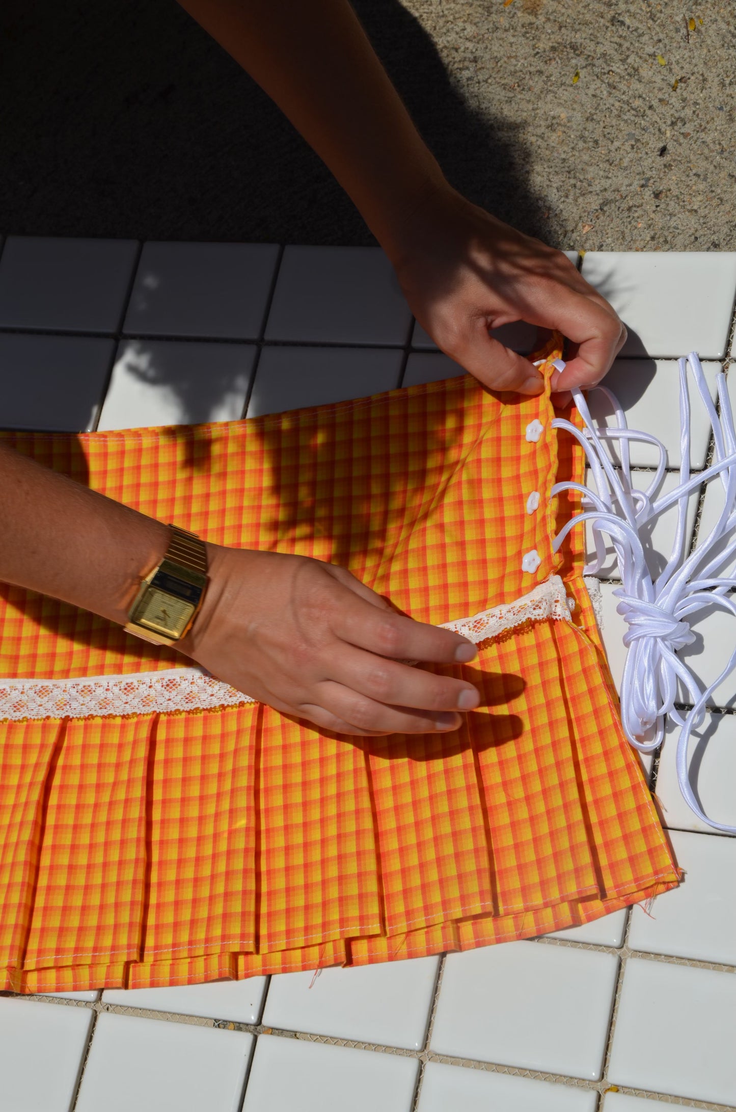 🌞 Handmade Pleated Skirt - Check Yourself Orange