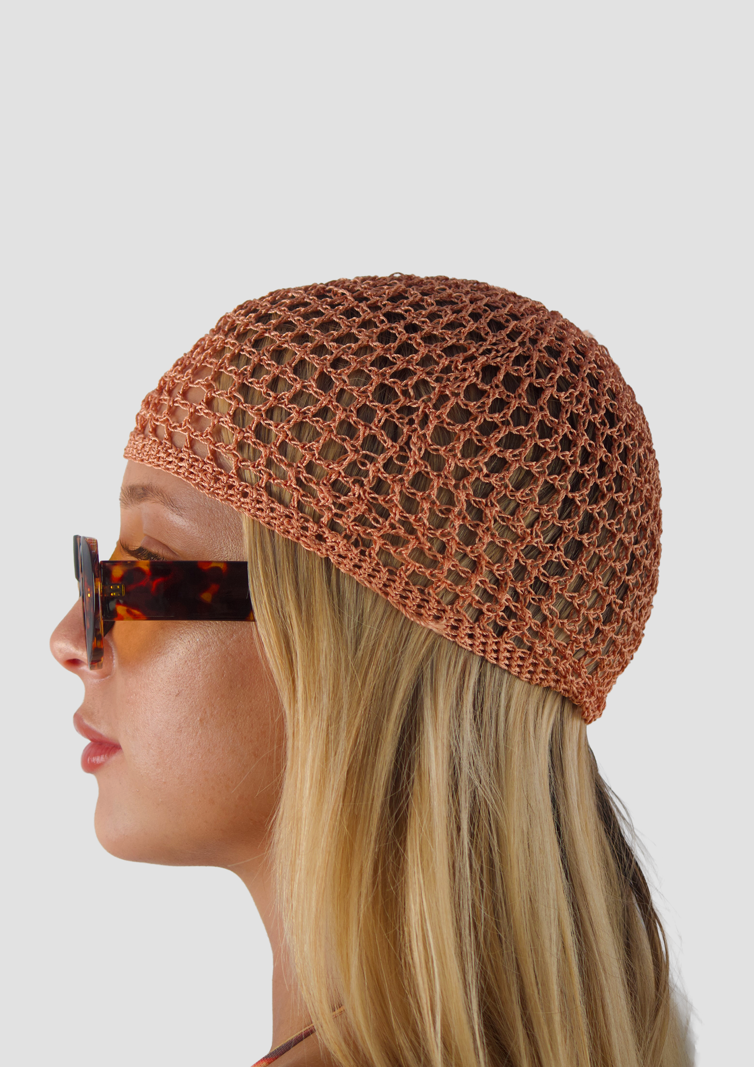 ORANGE SHIMMER CROCHET CAP