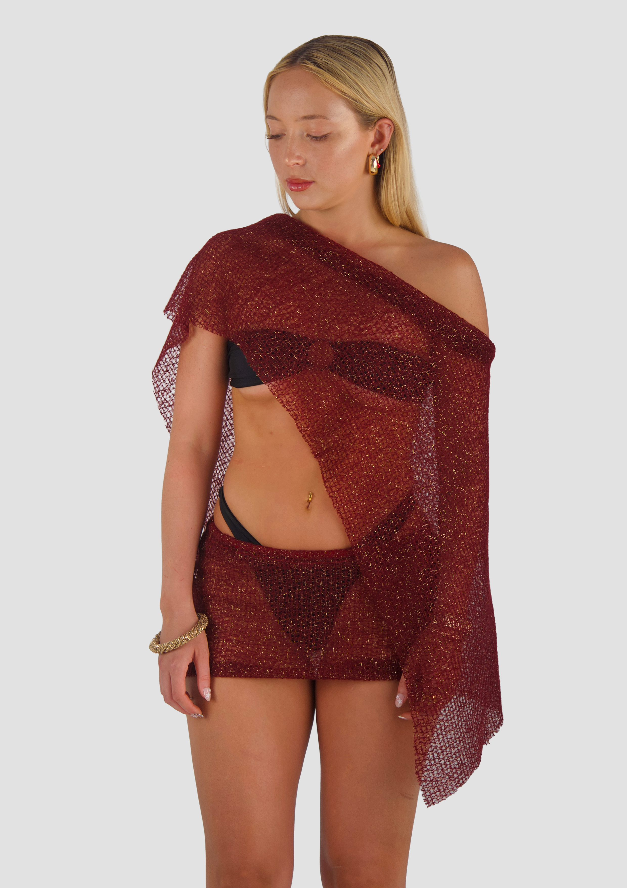 WINE RED KNIT SHAWL