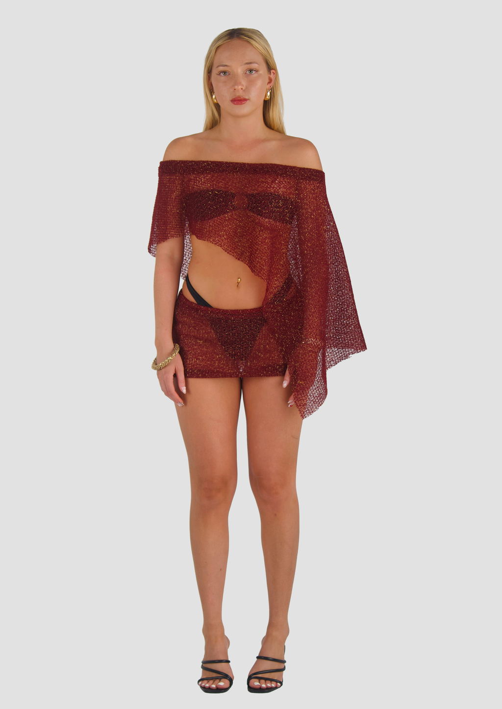 WINE RED KNIT MINI SKIRT