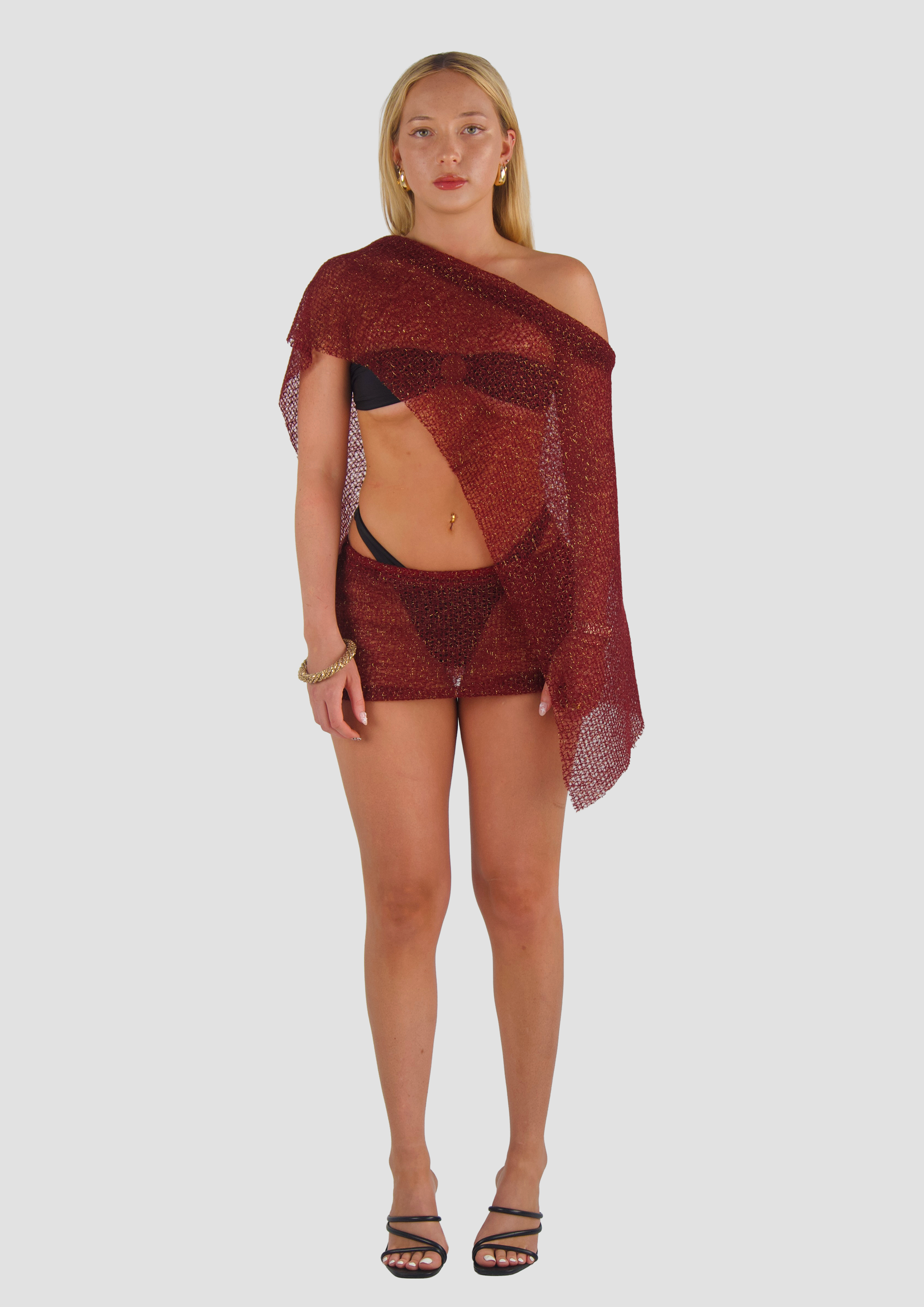 WINE RED KNIT MINI SKIRT