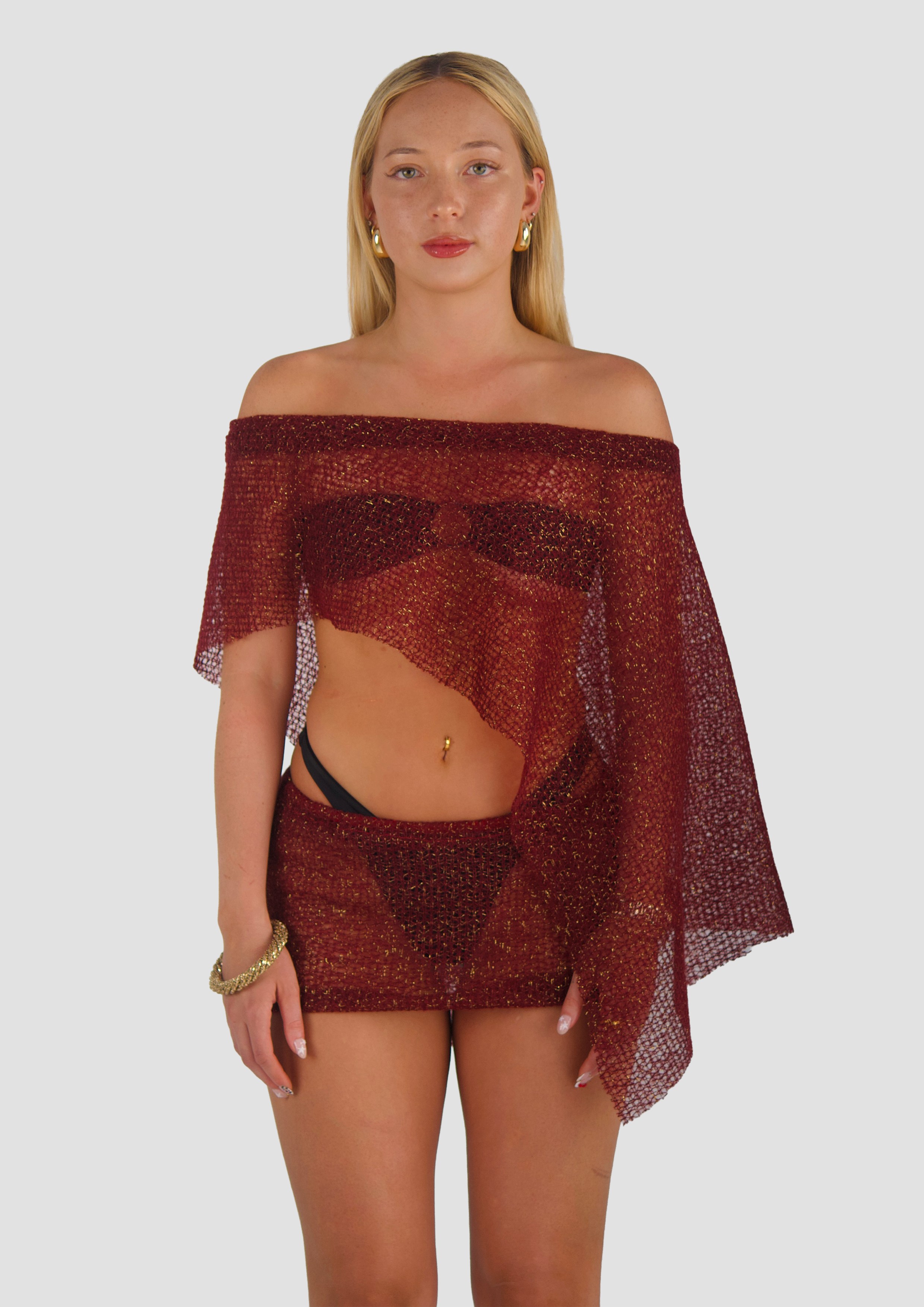 WINE RED KNIT MINI SKIRT