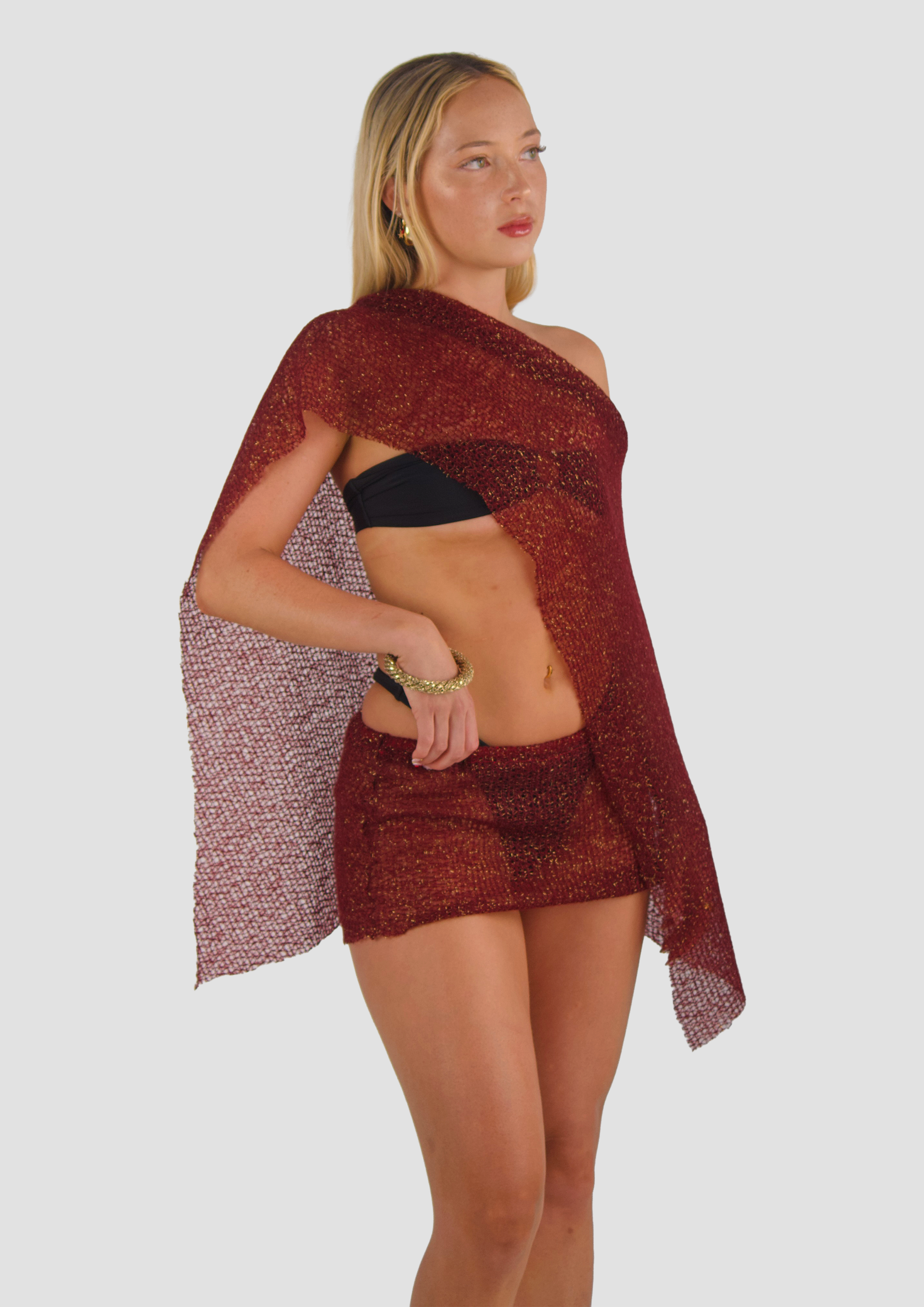 WINE RED KNIT MINI SKIRT