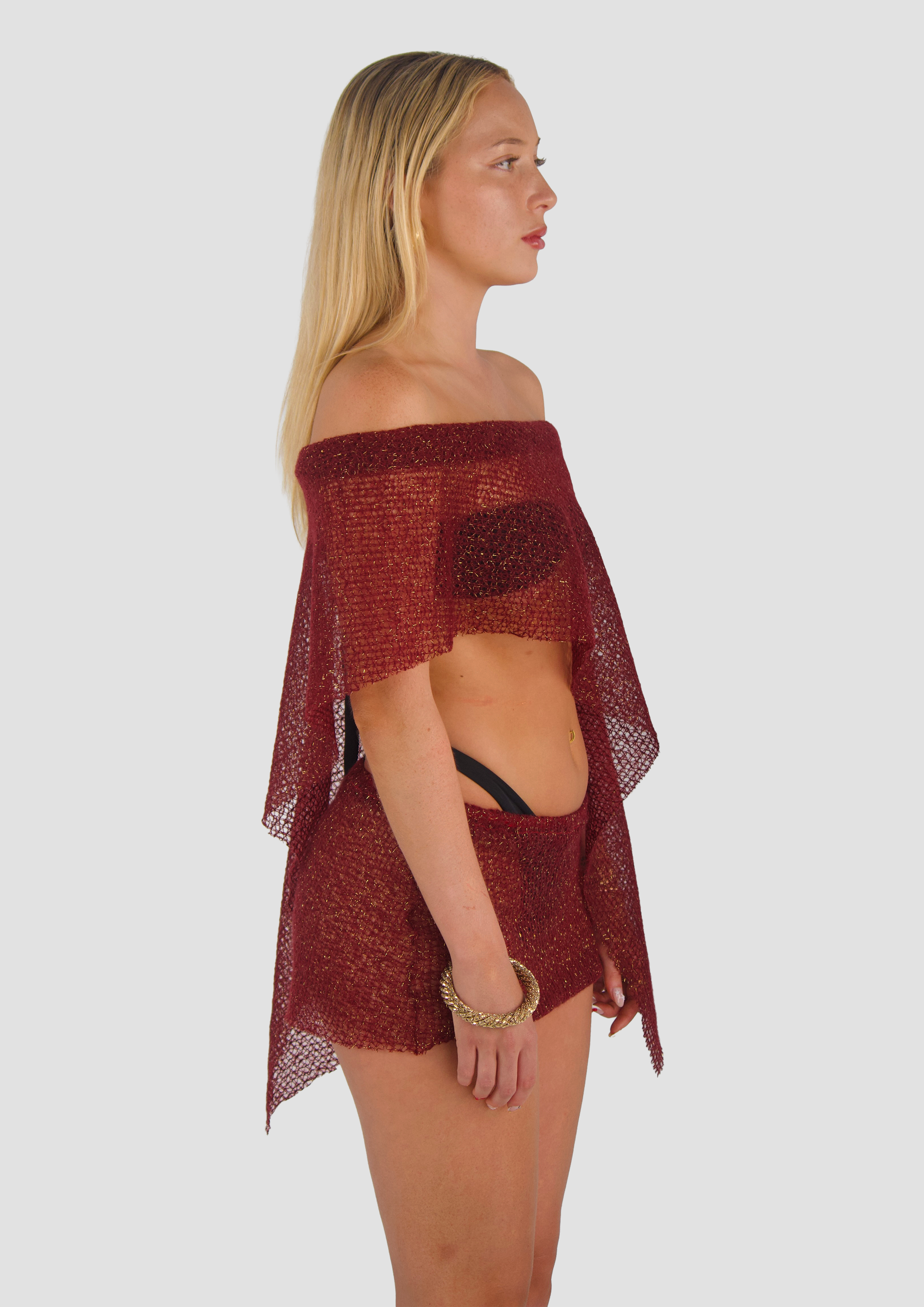WINE RED KNIT MINI SKIRT