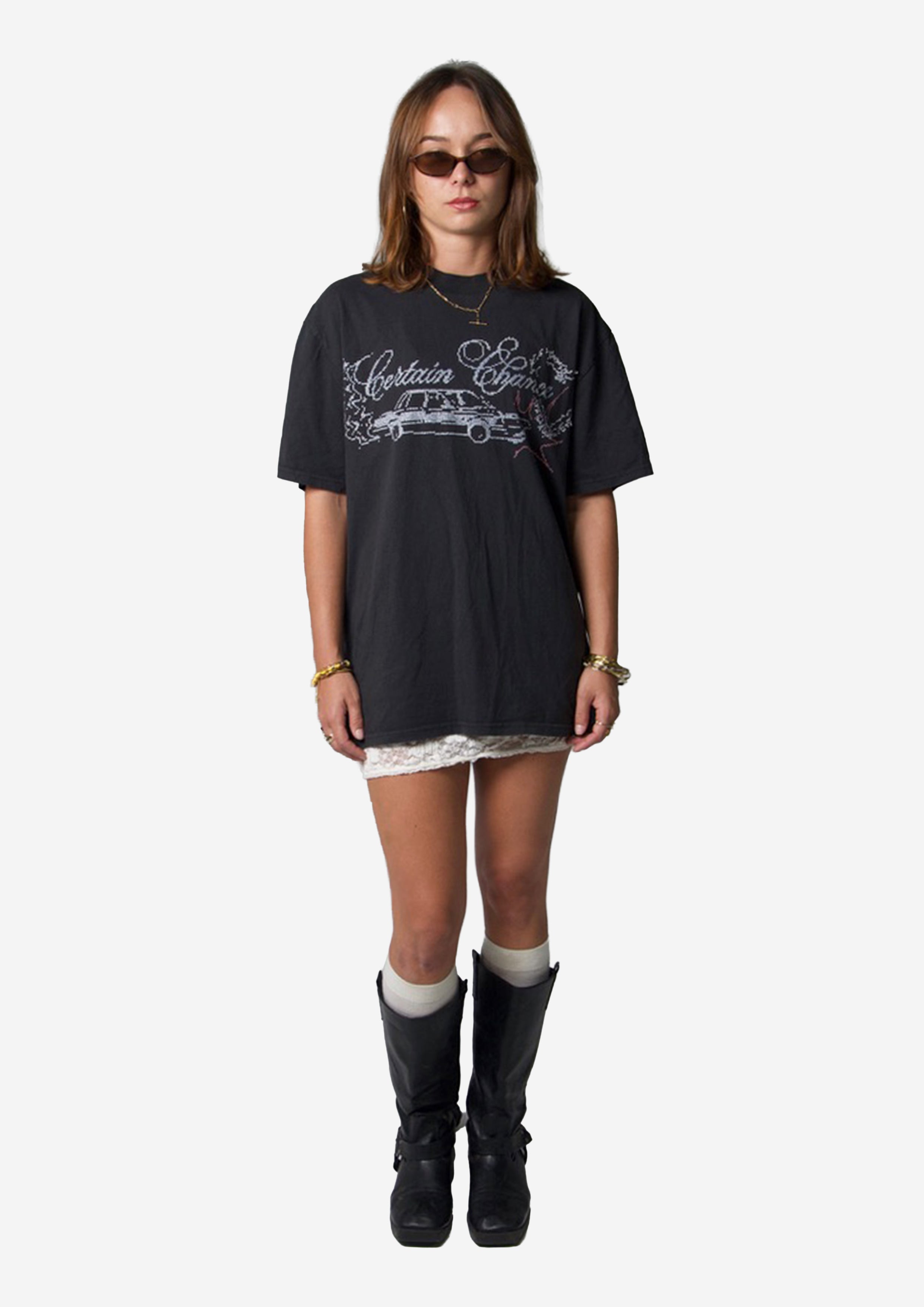 CROSS STITCH TEE SOFT BLACK