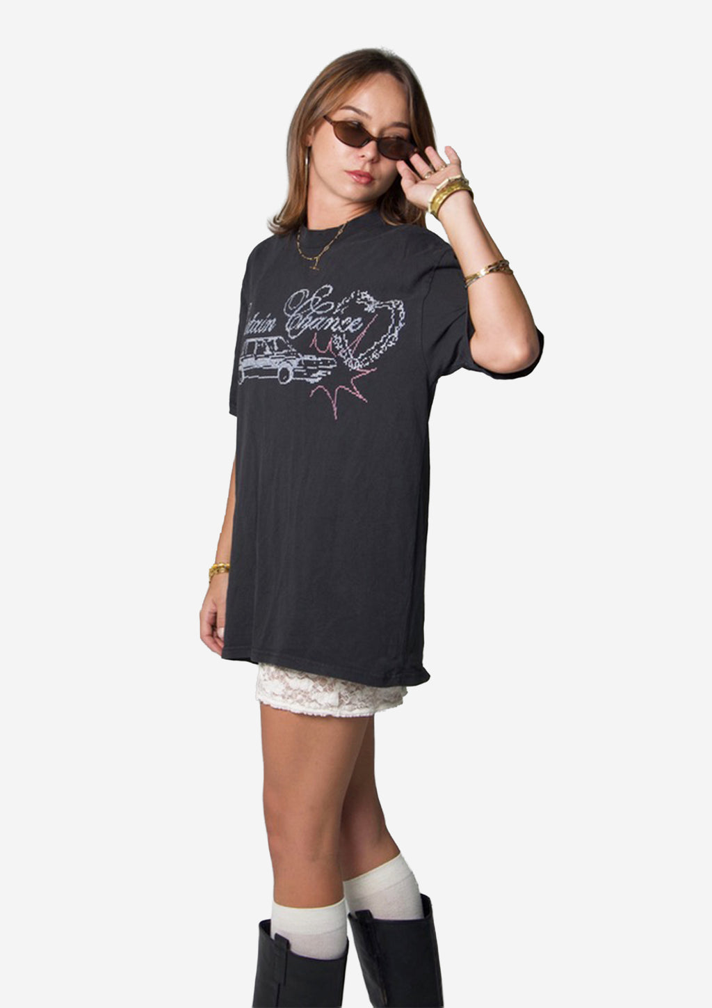 CROSS STITCH TEE SOFT BLACK