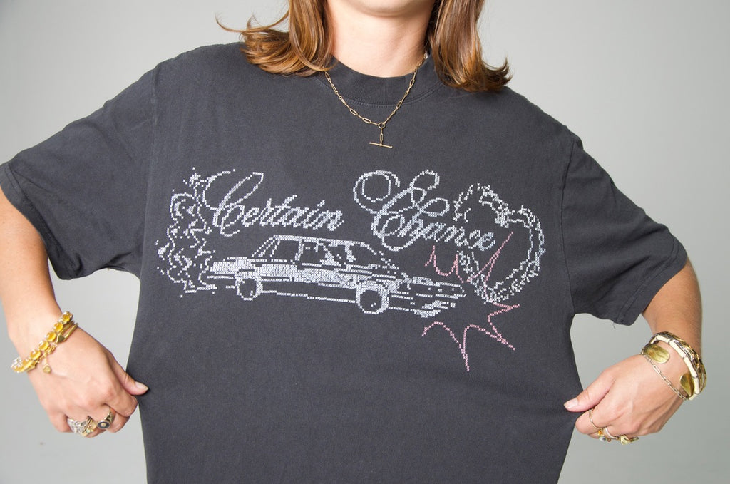 CROSS STITCH TEE SOFT BLACK