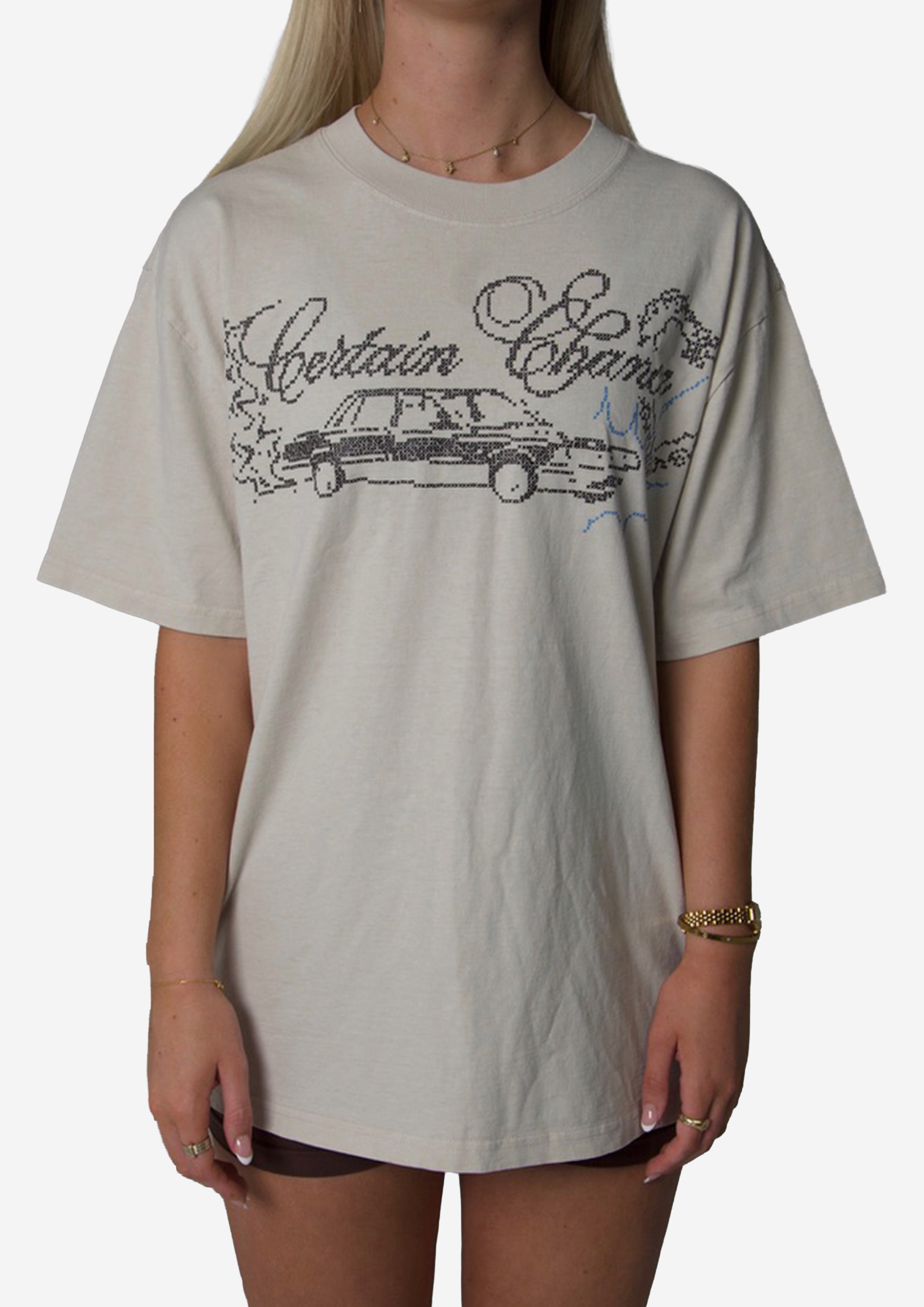 CROSS STITCH TEE IVORY